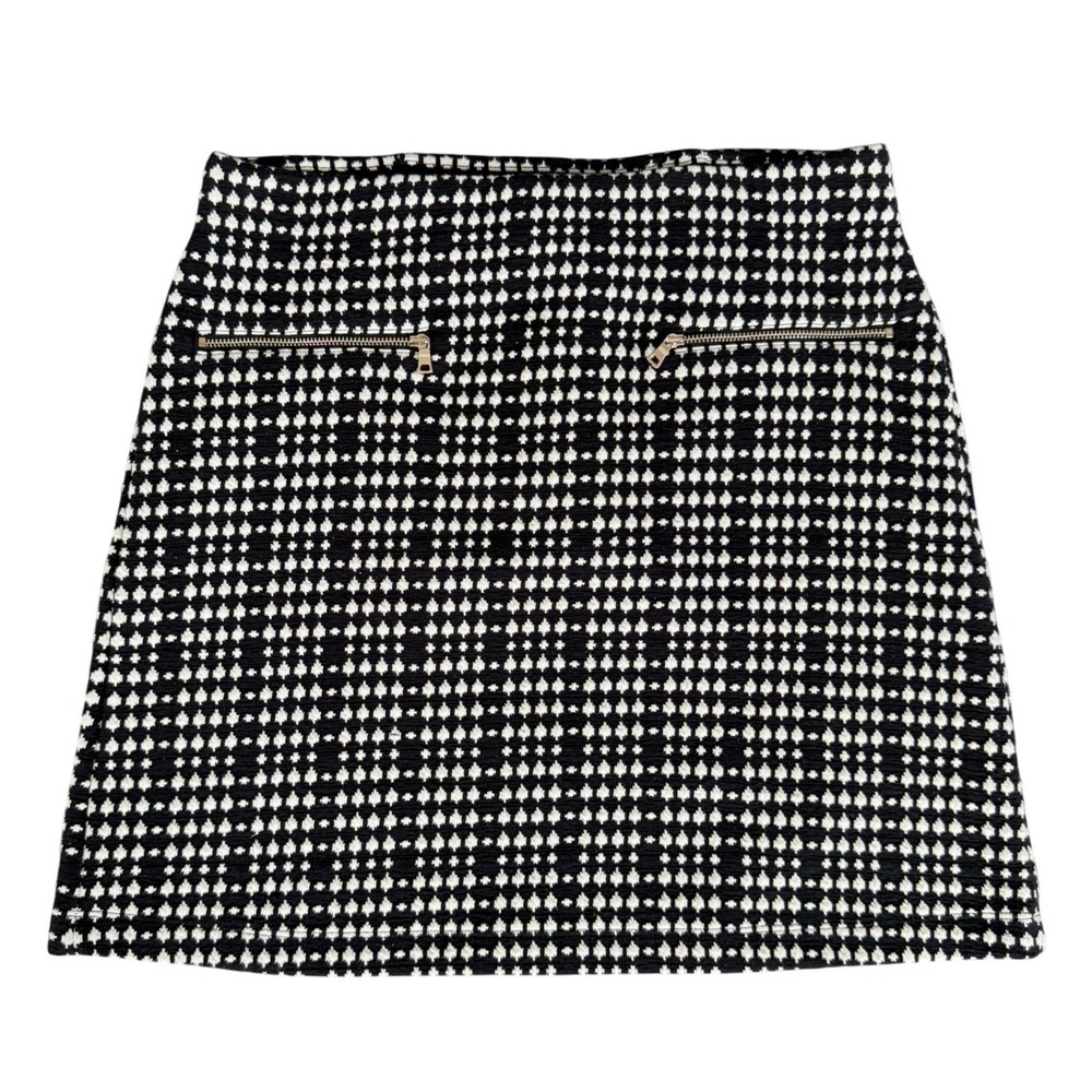 Loft Black White Houndstooth A Line Mini Skirt Zipper Pockets Size S Academia